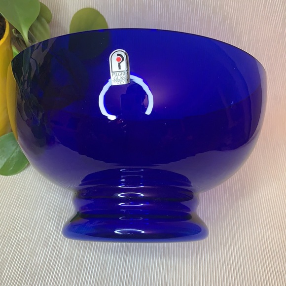Beautiful VTG cobalt blue Pilgrim Glass bowl with original foil label, USA - Picture 5 of 6